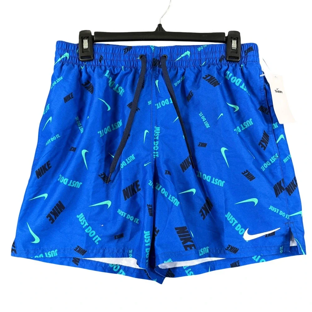 Nike Swim Trunks Men M Blue Just Do It Logo Print Volley Shorts Beach Pool